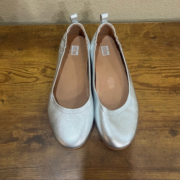 FitFlop Allegro Ballet Flat Shoes Women's Sz 7.5 Metallic Silver Leather Preppy - Picture 6 of 10